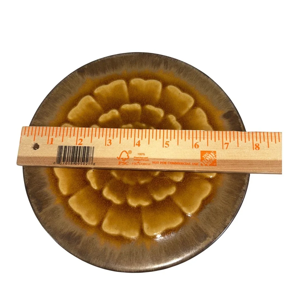 Pier 1‎ Akita Earthenware Plates Set of 4 Brown Gold Floral Design Lotuas Flower